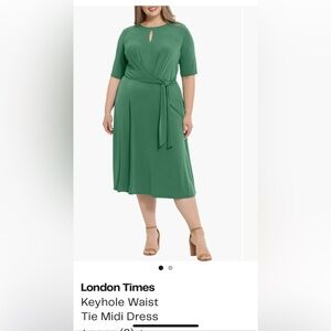 London Times Green Keyhole Waist Tie Midi Dress-3x-NWT